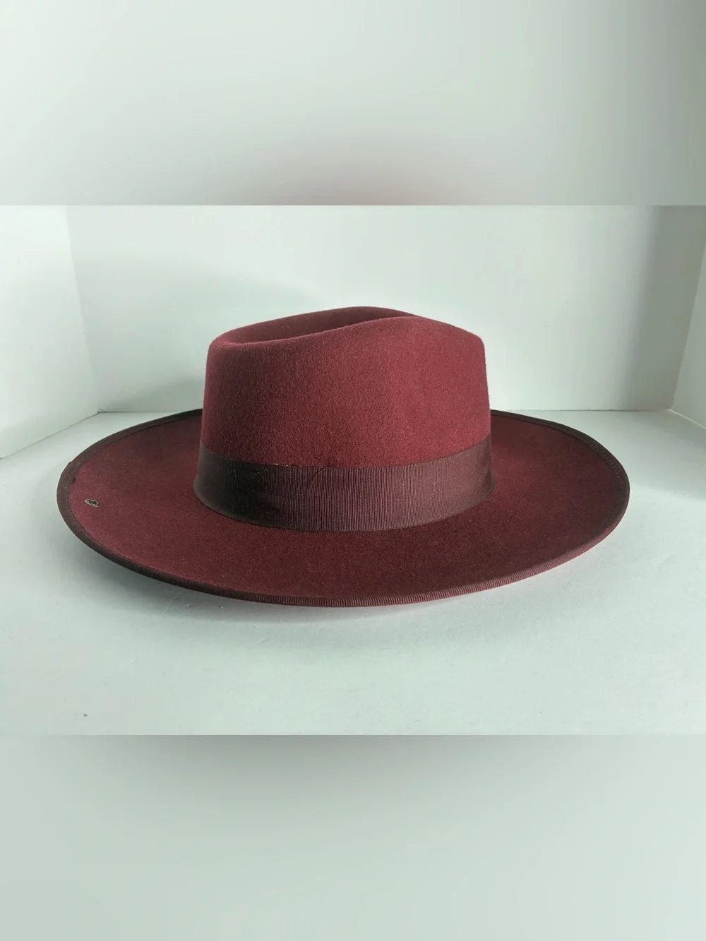 Burgundy Wool Fedora Hat - Classic Wide Brim